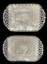 A pair of late 19th century mother of pearl fret carved trays, 20 x 14cm.