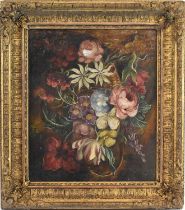 UNATTRIBUTED; early 20th century oil on canvas, still life of flowers, 28 x 23.5cm, gilt framed.