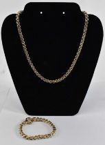 ERA; a 14ct yellow gold belcher link necklace and bracelet set, with large ring clasp, length of