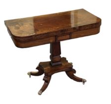 A Regency rosewood card table with D-shaped fold over top, width 91cm.