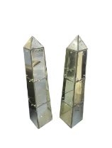 A pair of Venetian glass mirrored obelisks, height 100cm.