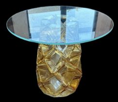 IN THE STYLE OF CLIFF YOUNG; an abstract yellow and clear glass 'Homune' table, diameter of top