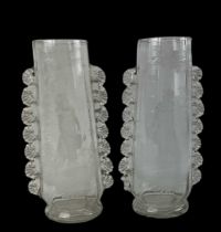 A pair of 19th century hand painted cut glass vases, height 24cm. Condition Report: Please note