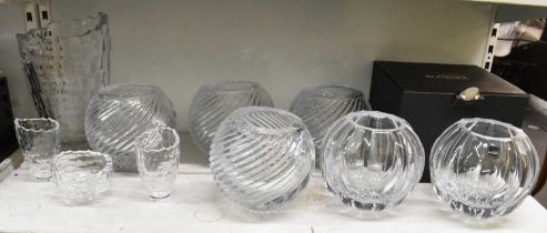 ROGASKA; a cased crystal glass vase, diameter 18cm, a set of four matching crystal glass vases,