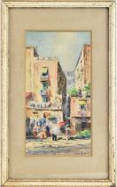 DE FULVIS; a Continental watercolour, street scene, signed lower right, 18 x 10cm, framed and