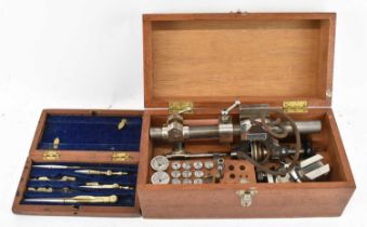 A 19th century cased mathematical geometry set and a Wolf-Jahn & Co cased wood lathe.