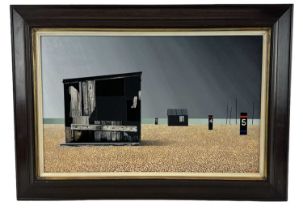 † MICHAEL KIDD (1937-2022); oil on board, coastal scene, 'Black Shack Beach', signed lower right, 34