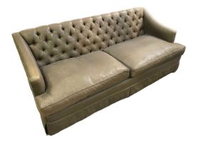 A modern green upholstered button back three seater settee, width approx 210cm.