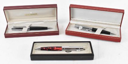 SHEAFFER; a group of three cased ballpoint pens and a cased Sheaffer fountain pen with 14ct yellow