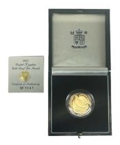 THE ROYAL MINT; a 1995 United Kingdom gold proof two pound coin, numbered 1561, cased.