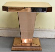 A 1930s Art Deco peach glass mirrored side table, top 60 x 60cm, height 58cm.