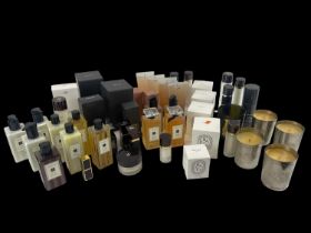 A large quantity of designer soaps, candles and fragrances, including Tom Ford, Jo Malone, etc.