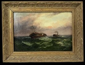 M HUNT; oil on canvas, shipping scene, signed lower right, 20 x 30cm, gilt framed. Provenance: