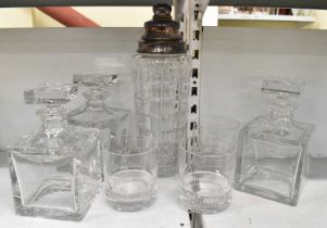 RALPH LAUREN; a set of three crystal glass decanters and matching tumblers, and a William Yeoward