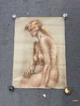 UNATTRIBUTED; a watercolour and pastel drawing of nude female, indistinctly signed lower right and