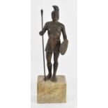 † RON WOOD (1922-2009); a small classical bronze figure of a warrior, on marble plinth base,