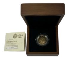 THE ROYAL MINT; a 2010 Britannia 1/4oz gold proof coin, numbered 0433, cased.