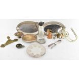 A quantity of silver plated items including oval tray, footed dish, claret jug etc, also a small