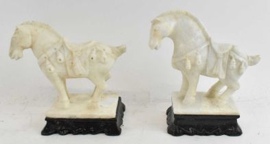 A pair of contemporary Chinese carved soapstone figures of horses, height approx 14cm.