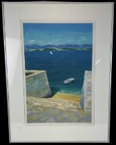 † DONALD HAMILTON FRASER; a limited edition colour print, harbour scene, signed in pencil lower