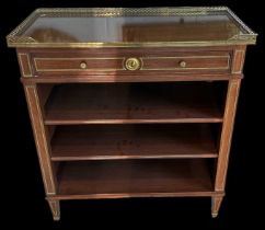 A good quality reproduction mahogany and brass bound side cabinet, with single drawer above two