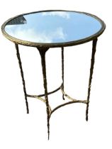 A modern gilt metal circular occasional table with mirrored top, diameter of top 52cm, and a