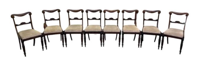 A set of eight 19th century bar back dining chairs on turned reeded supports (8).