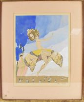 UMBERTO BRUNELLESCHI; gouache, 'The Dancer, Pochoir, c.1919', signed, with blind stamp lower left