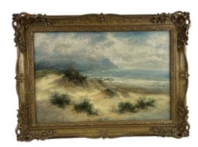 WILLIAM LANGLEY (1852-1922); oil on canvas, coastal scene depicting sand dunes on the coast,