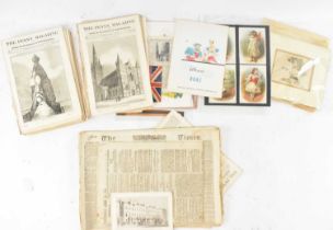 A quantity of 19th century and later ephemera, including copies of The Times newspaper dated 1865,