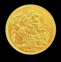 An Edward VII full sovereign, 1908.