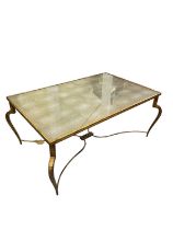 JOHN RICHARDS; a modern contemporary gilt metal glass topped coffee table, top 120 x 76cm.