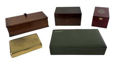 A group of four cigar/cigarette boxes, including cigar serving tray, and a 19th century humidor (