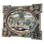 A micromosaic floral decorated bevelled glass wall mirror, 59 x 48cm.