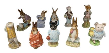 BESWICK; a group of ten Beatrix Potter figures including 'Sir Isaac Newton', 'Poorly Peter