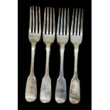 BENJAMIN SMITH III; a set of four Victorian hallmarked silver forks, London 1838, combined approx