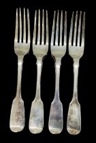 BENJAMIN SMITH III; a set of four Victorian hallmarked silver forks, London 1838, combined approx