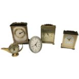 A group of five modern timepieces including President carriage clock, Metamec carriage clock,