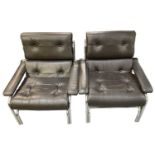 TIM BATES FOR PIEFF; a pair of 1970s chrome framed leather upholstered lounge chairs produced by