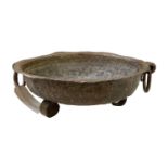 A large copper twin handled bowl, diameter 45cm.