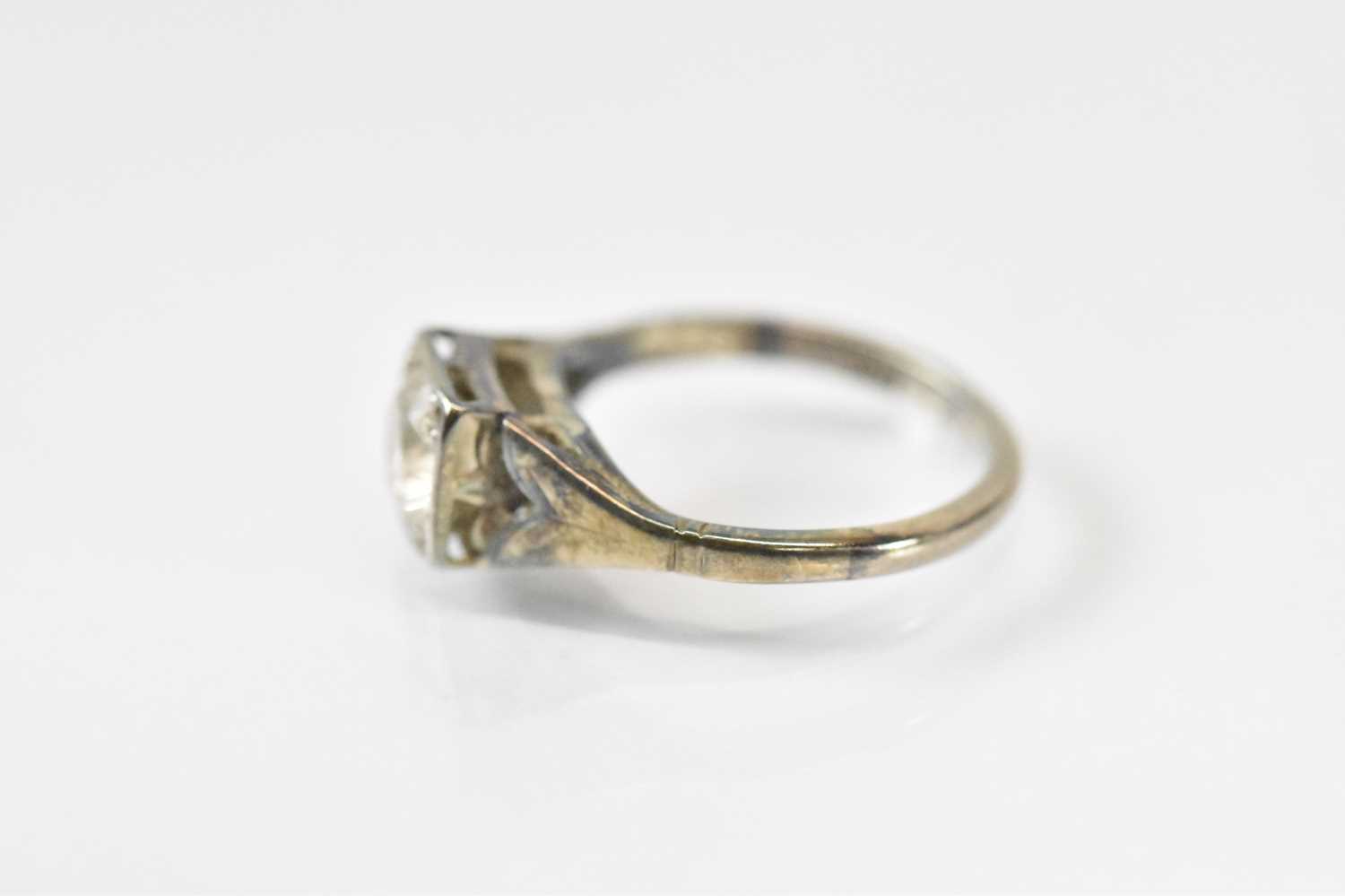 An 18ct yellow gold single stone ring set with large white stone, size I, approx 2.7g. - Image 2 of 3