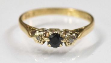 A 9ct yellow gold sapphire and diamond set ring, size K, approx 1.7g.