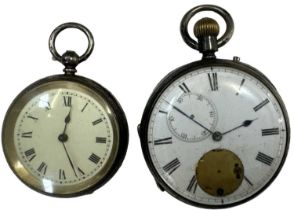 A hallmarked silver cased pocket watch, the white enamel dial set with Roman numerals, diameter 4.