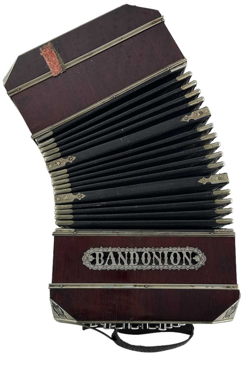 A late 19th/early 20th century bandoneon concertina, rosewood with mother of pearl mounted keys, - Image 2 of 2