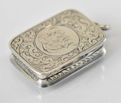 GEORGE UNITE; a Victorian hallmarked silver vinaigrette with pierced interior, Birmingham 1887, 3.