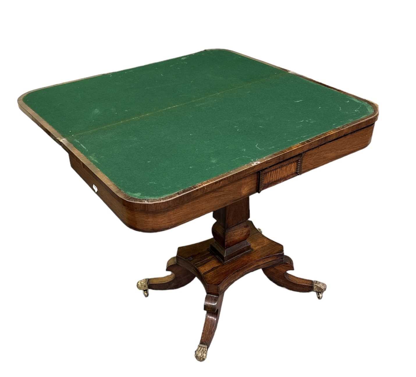A Regency rosewood card table with D-shaped fold-over top, width 91cm. - Image 2 of 2
