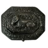 An Indian white metal snuff box of canted rectangular form and decorated with beasts, 6 x 5cm,