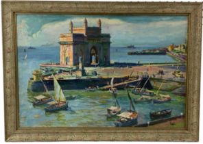 UNATTRIBUTED; 20th century Continental oil on canvas, coastal scene, boats in a harbour,