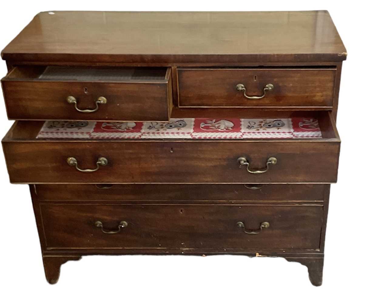 A 19th century mahogany chest of two short over three long drawers with brass handles, on bracket - Image 2 of 3