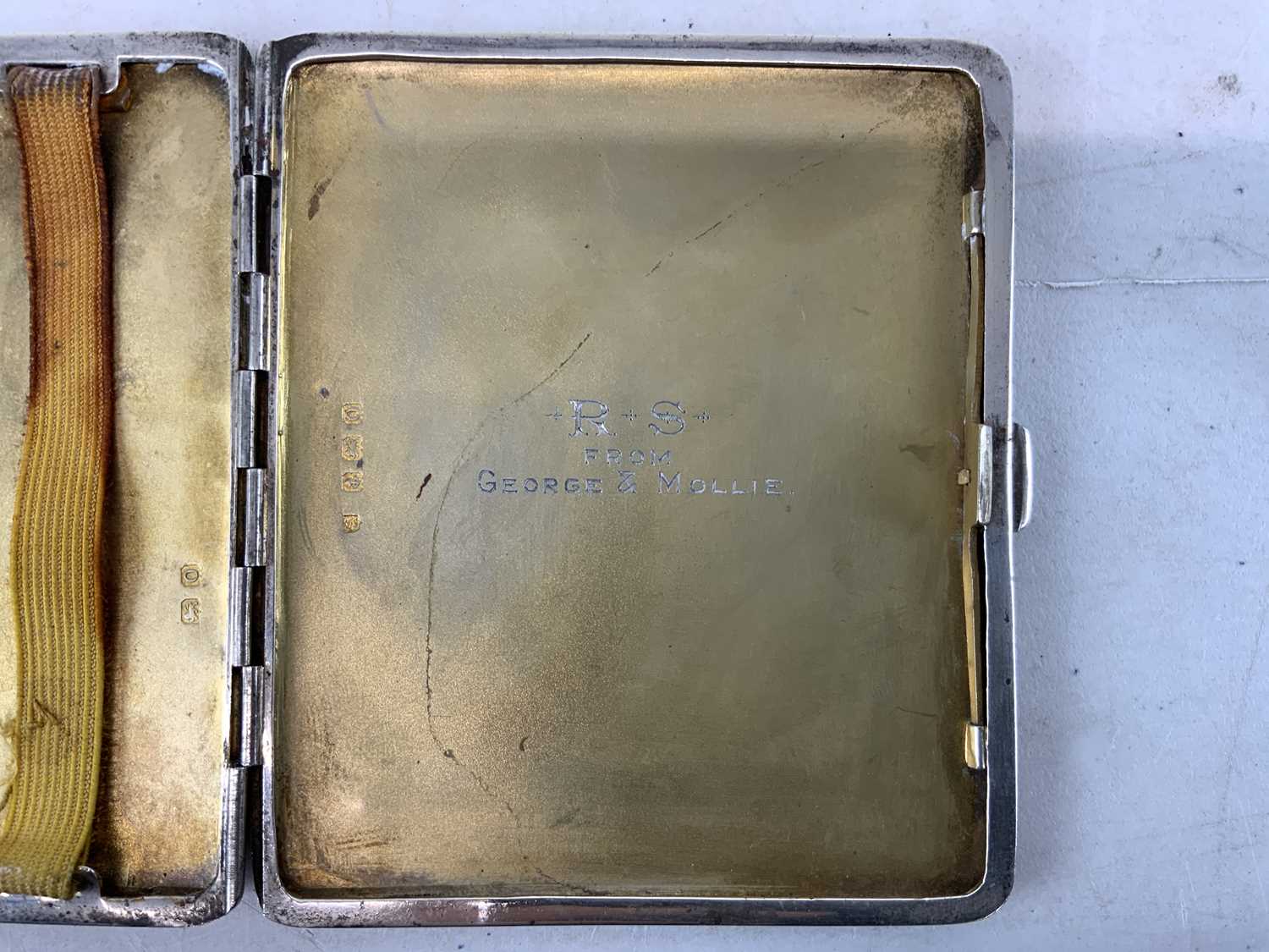 CHARLES S GREEN & CO LTD; a George V hallmarked silver cigarette case, inscribed 'RS from George & - Image 3 of 3